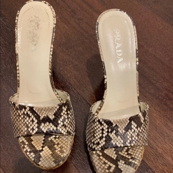 Prada straw raffia wedges  snakeskin brown - Picture 2 of 6